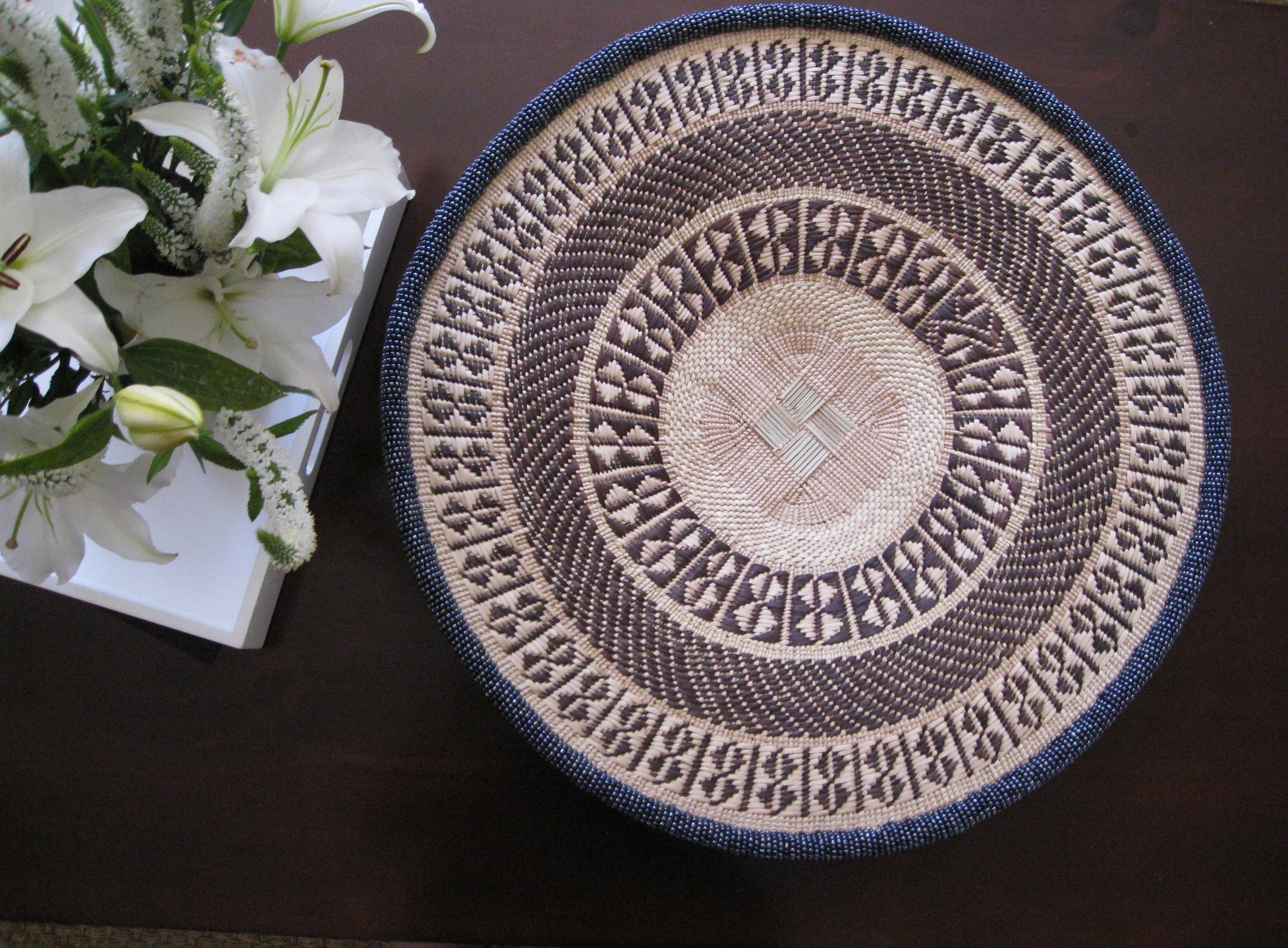 THANDA METALLIC GRAY BEADED BASKET - STORM