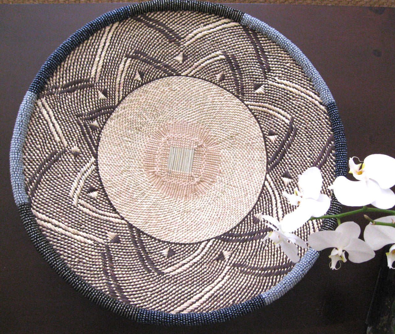 THANDA LIGHT AND DARK GREY BEADED BASKET - STAR WAVES SOLD