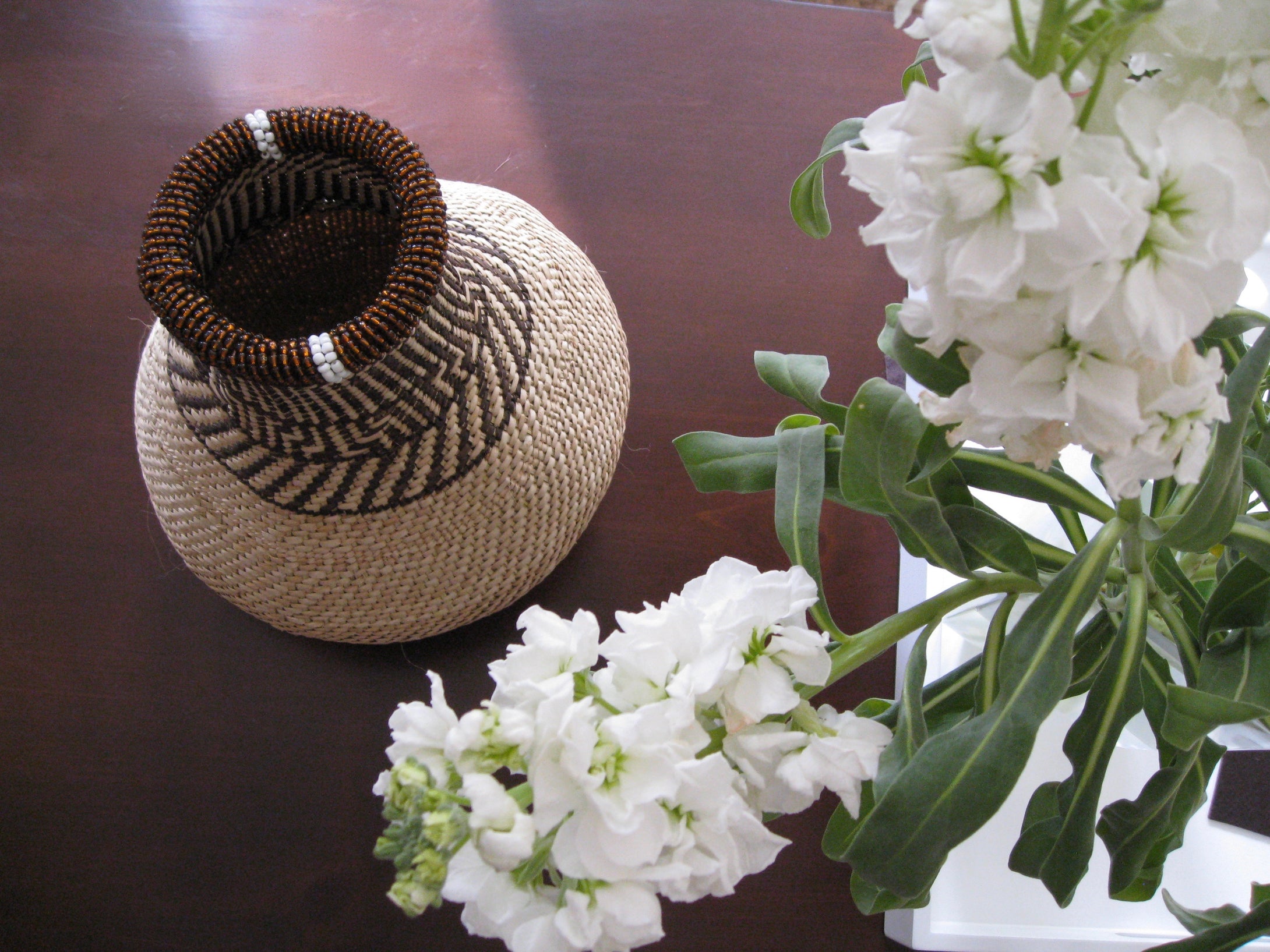 UJEKE BROWN BEADED BASKET - HARVEST SOLD