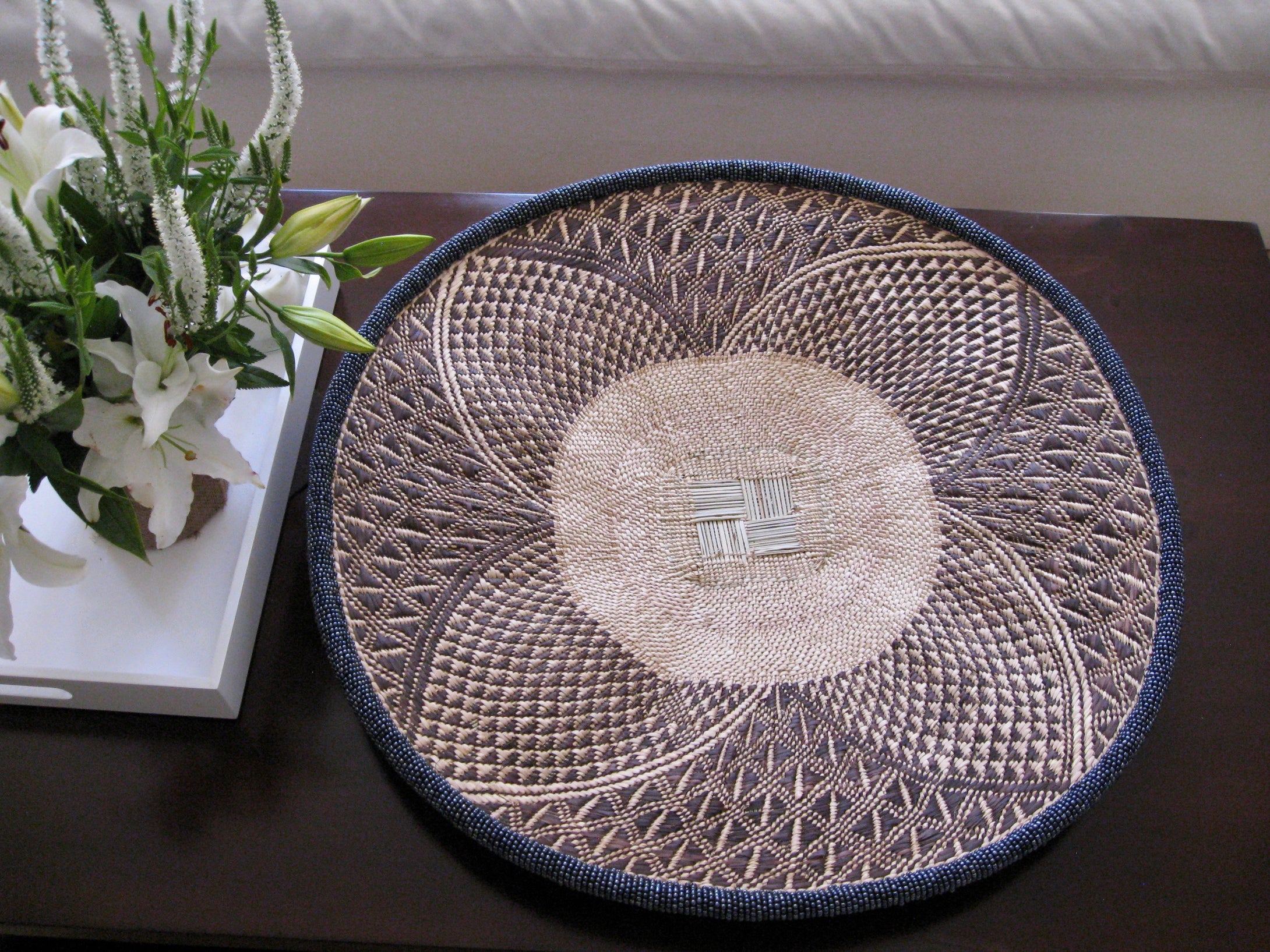 INKOSI GRAY BEADED BASKET - WILD FLOWER SOLD