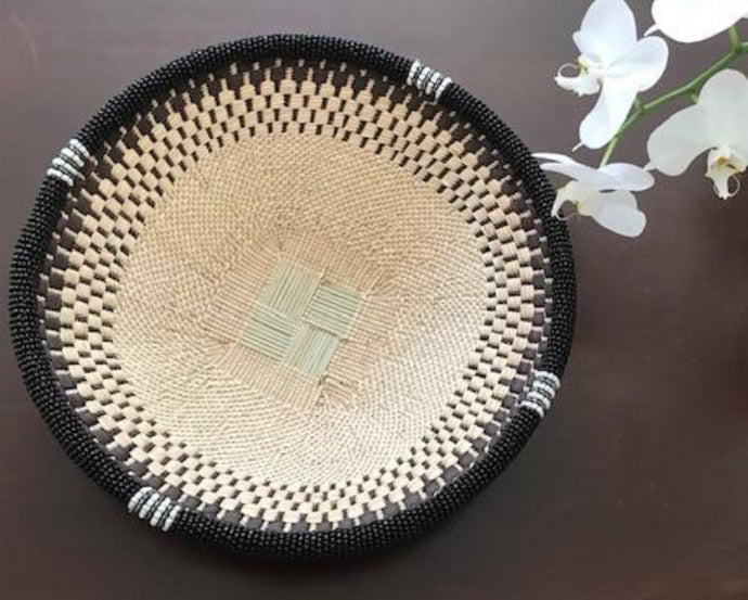 INGANE BLACK, GREY AND WHITE BEADED BOWL BASKET - SPIKE SOLD